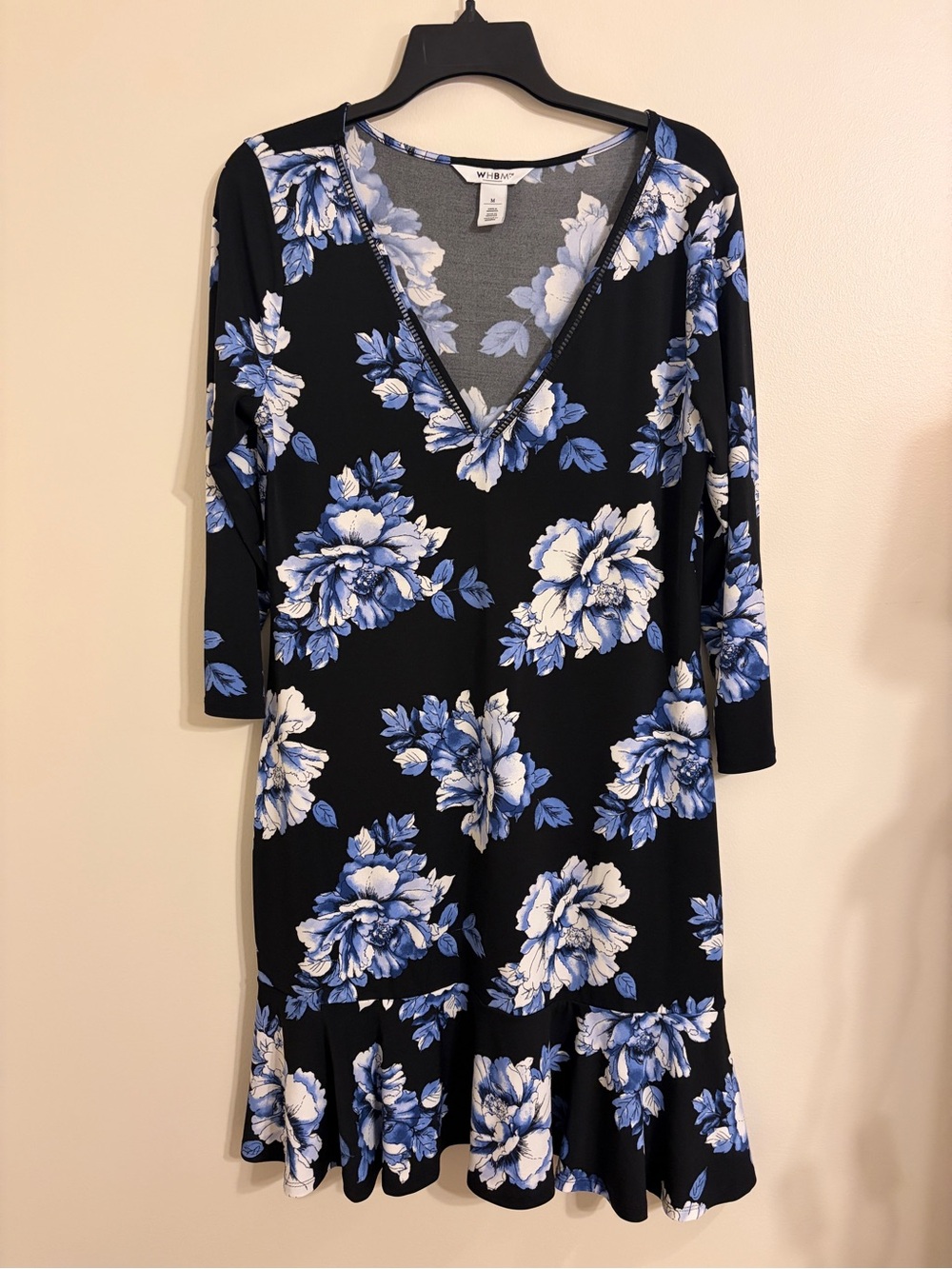 White House Black Market| Black Dress Blue Floral Print size M